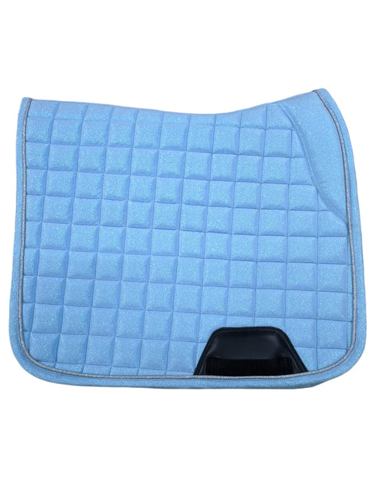 AQUA BLUE SHIMMER DRESSAGE SADDLE PAD WITH SILVER TRIM