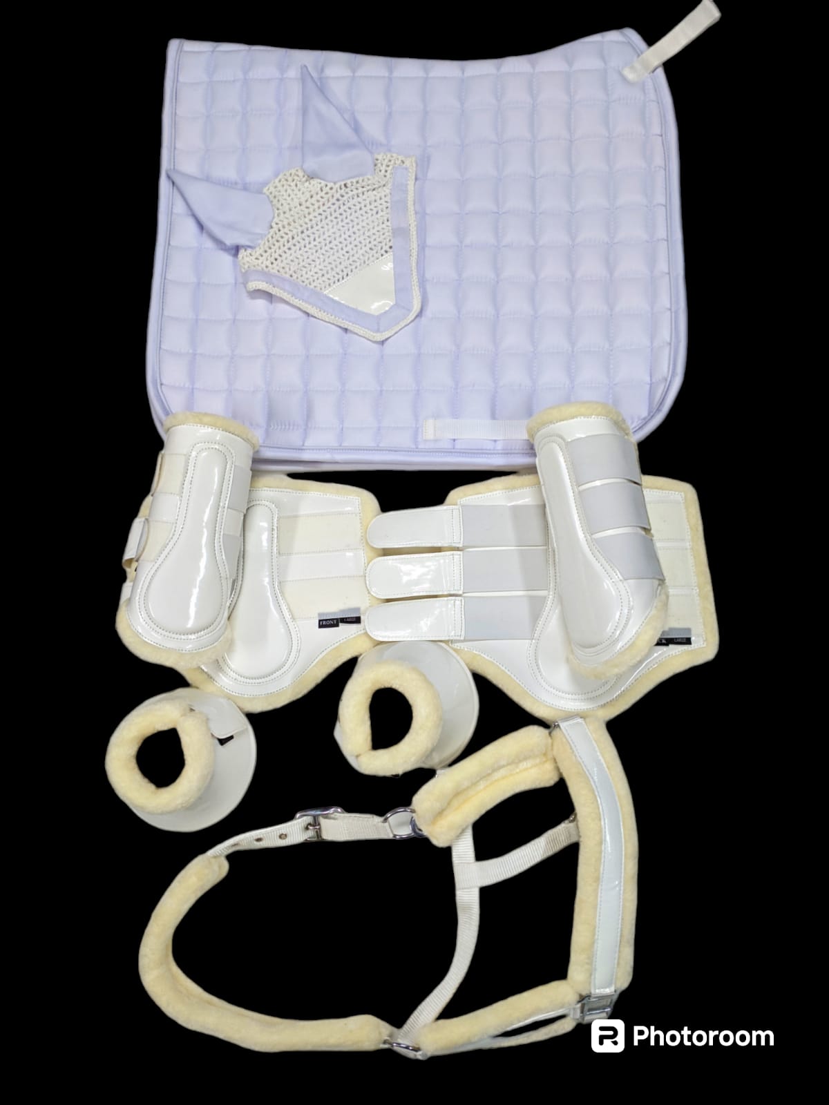 WHITE/LILAC DRESSAGE SET WITH FLEECE COMFORT LINING