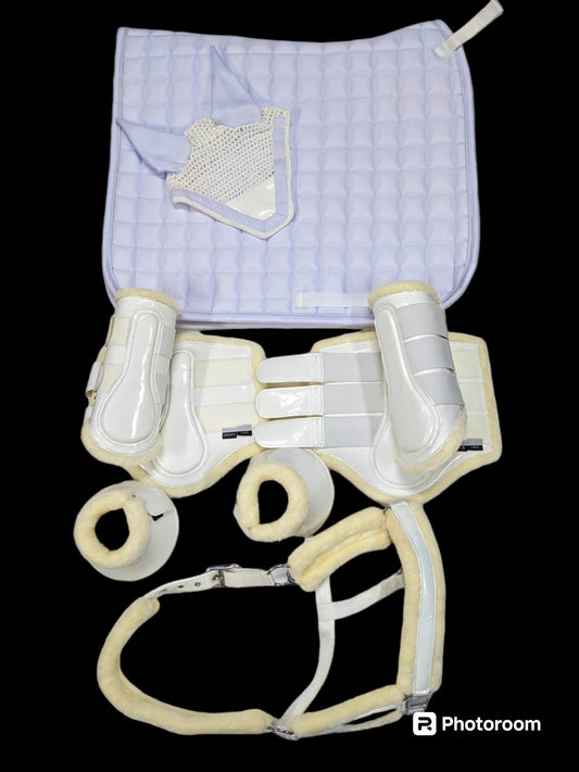 WHITE/LILAC DRESSAGE SET WITH FLEECE COMFORT LINING