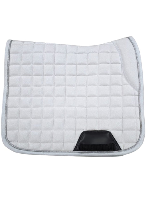 WHITE SHIMMER DRESSAGE SADDLE PAD WITH BLACK REINFORCEMENT