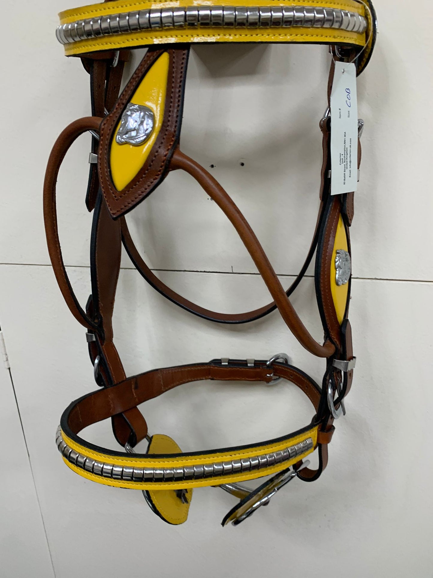 Tan & Yellow – Heavy Stallion Bridle (Show Bridle) with Brass Clinchers & Lead