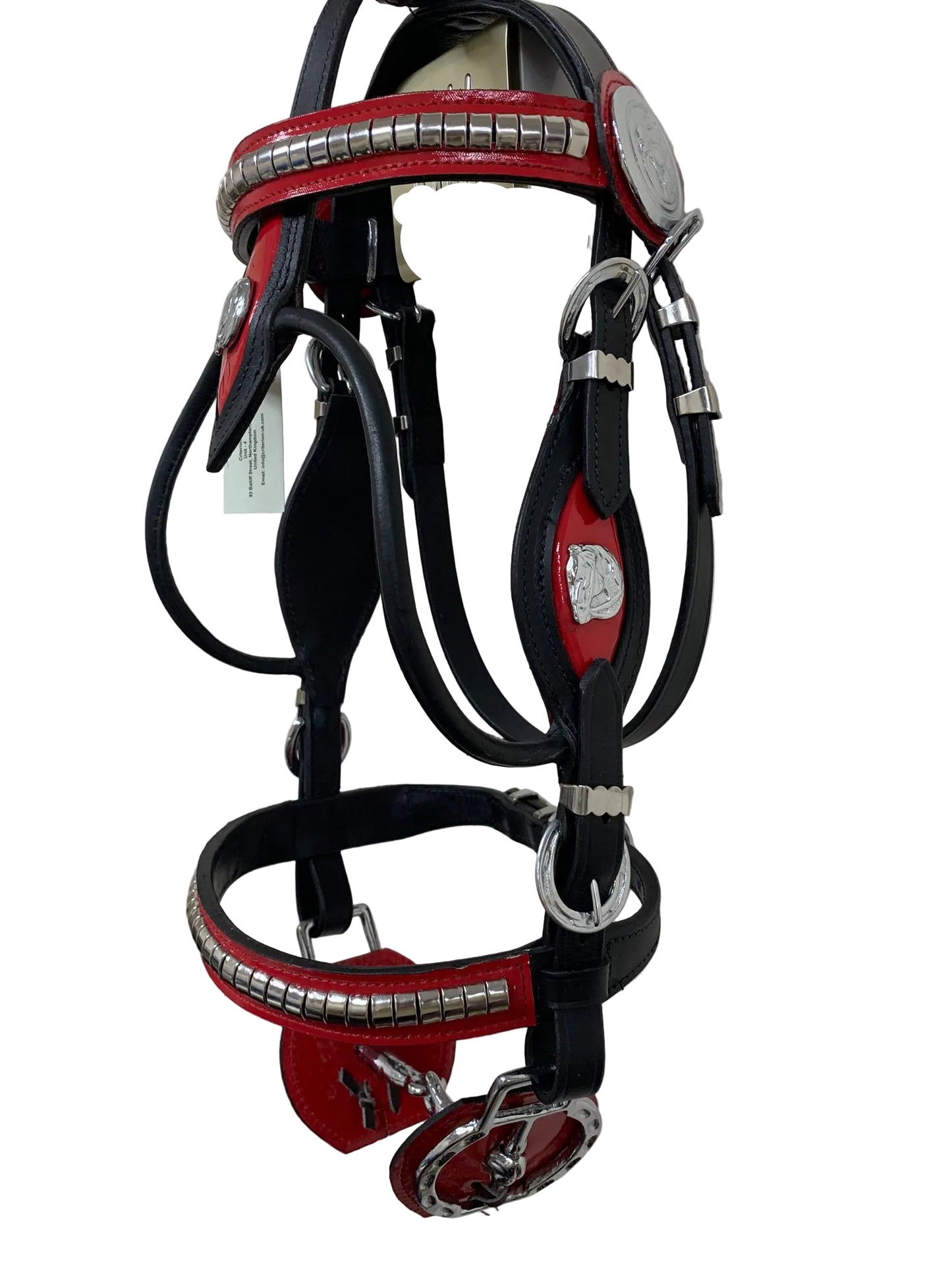 Heavy Show Bridle with Brass Clinchers, Bit & Matching Braided Lead – Black with Red Padding