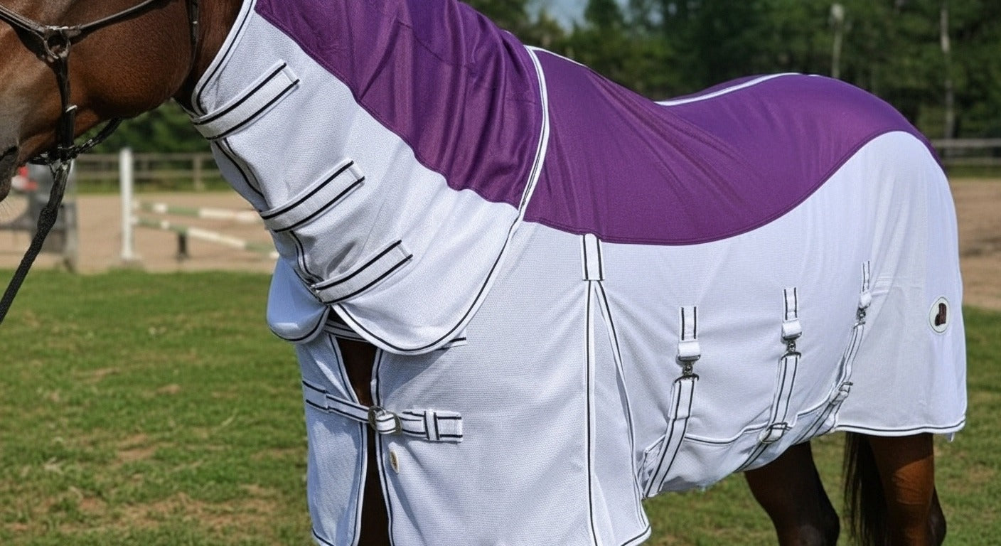 Premium Horse Fly Rug Combo with Fixed Neck & Fly Mask – Anti-Rub Mesh Summer Sheet