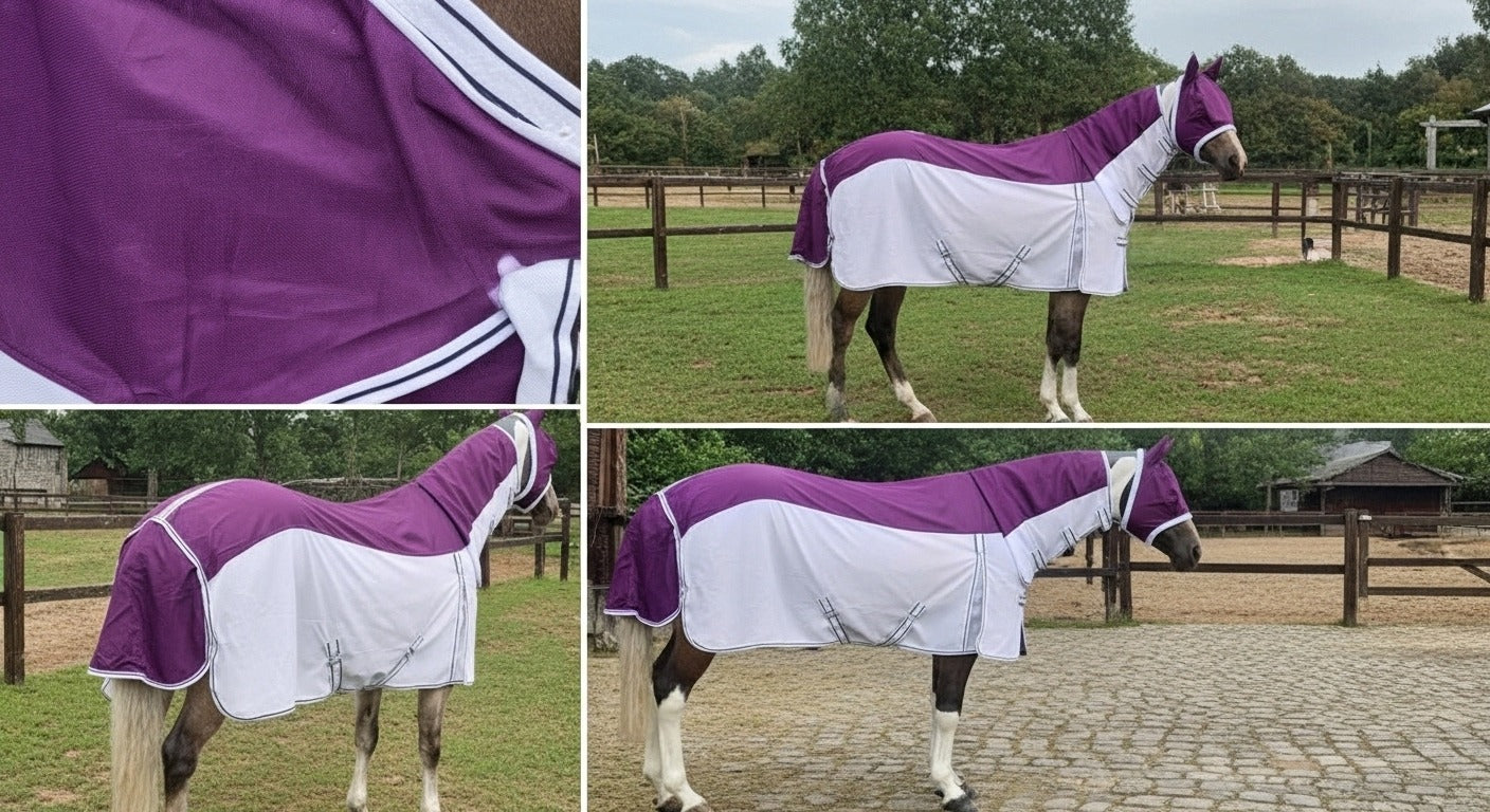 Premium Horse Fly Rug Combo with Fixed Neck & Fly Mask – Anti-Rub Mesh Summer Sheet