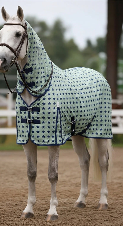 Star Print Horse Fly Rug Combo with Fixed Neck & Fly Mask