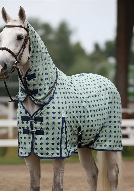 Star Print Horse Fly Rug Combo with Fixed Neck & Fly Mask