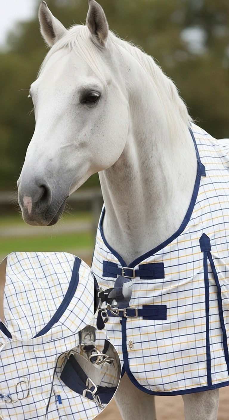 Check Pattern Horse Fly Rug Combo with Fixed Neck & Fly Mask