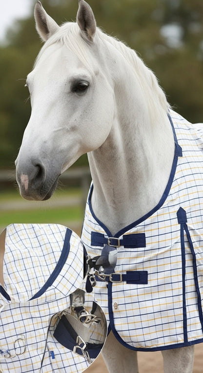Check Pattern Horse Fly Rug Combo with Fixed Neck & Fly Mask