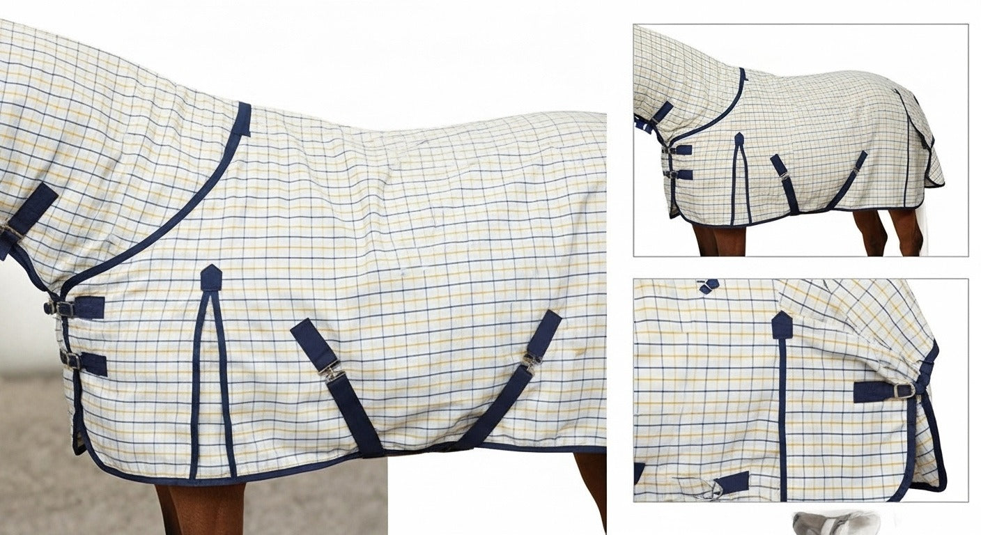 Check Pattern Horse Fly Rug Combo with Fixed Neck & Fly Mask