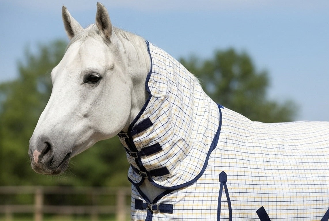 Check Pattern Horse Fly Rug Combo with Fixed Neck & Fly Mask