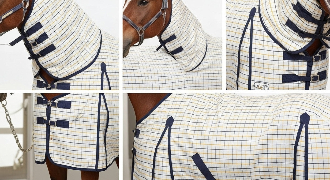 Check Pattern Horse Fly Rug Combo with Fixed Neck & Fly Mask
