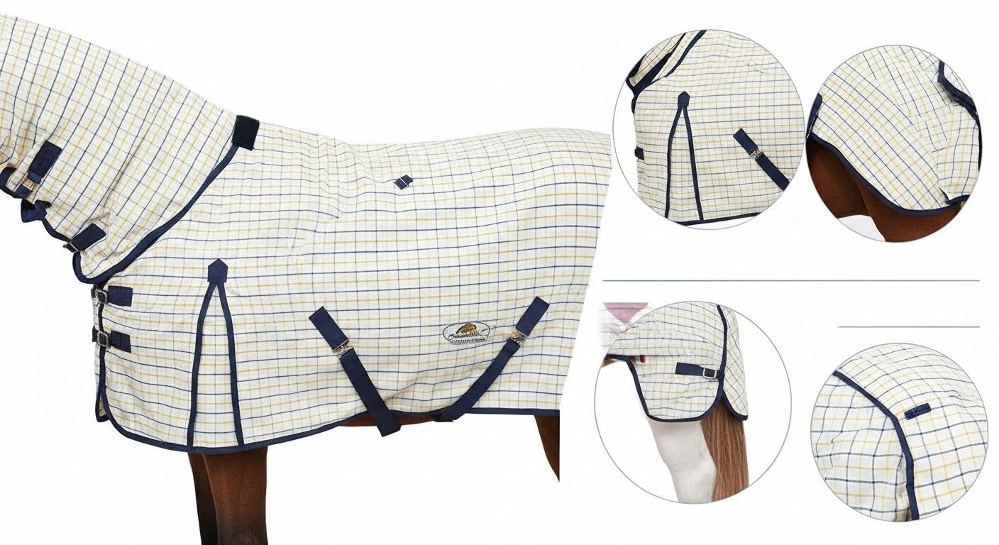 Check Pattern Horse Fly Rug Combo with Fixed Neck & Fly Mask