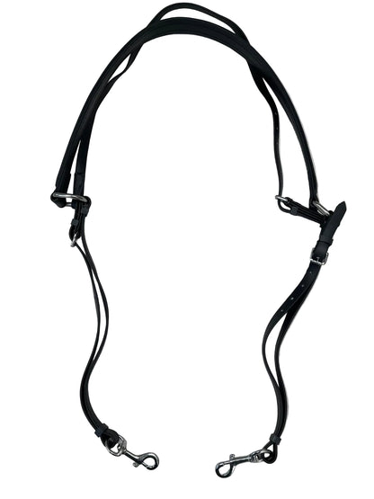Black leather bridle on a light gray background
