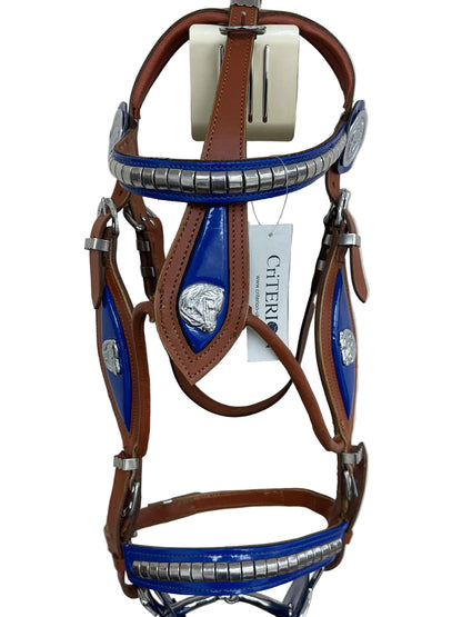 Tan & Blue Heavy Show Bridle with Matching Braided Lead Rope Set