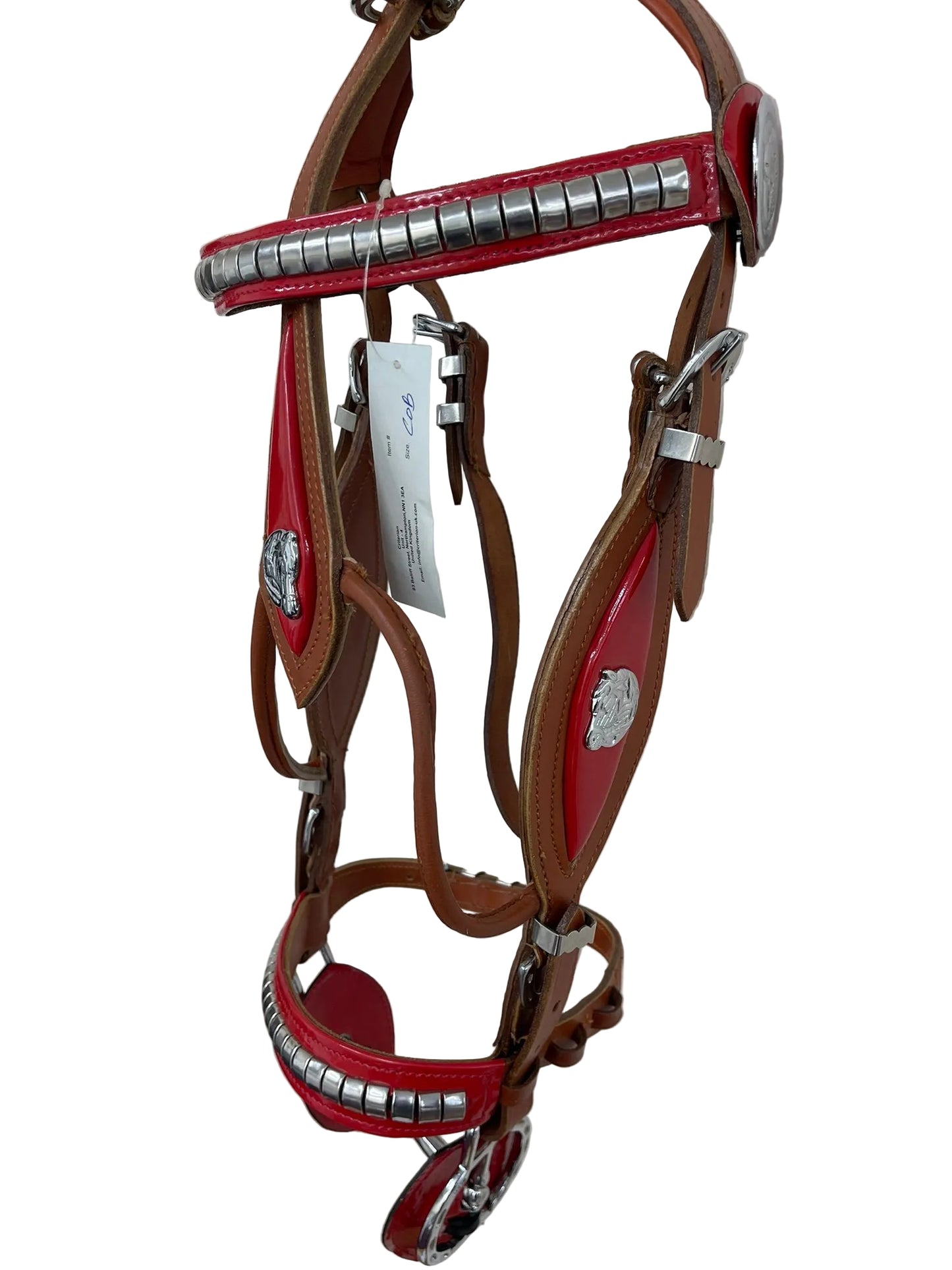 Tan & Red Heavy Show Bridle with Matching Braided Lead Rope Set