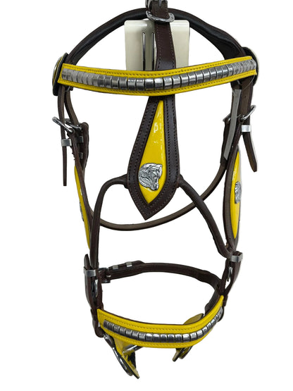Brown & Yellow Heavy Show Bridle with Matching Braided Lead Rope Set
