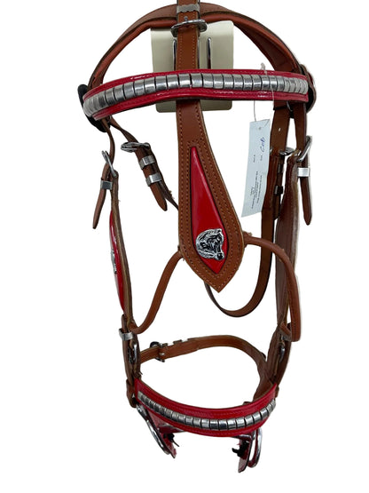 Tan & Red Heavy Show Bridle with Matching Braided Lead Rope Set