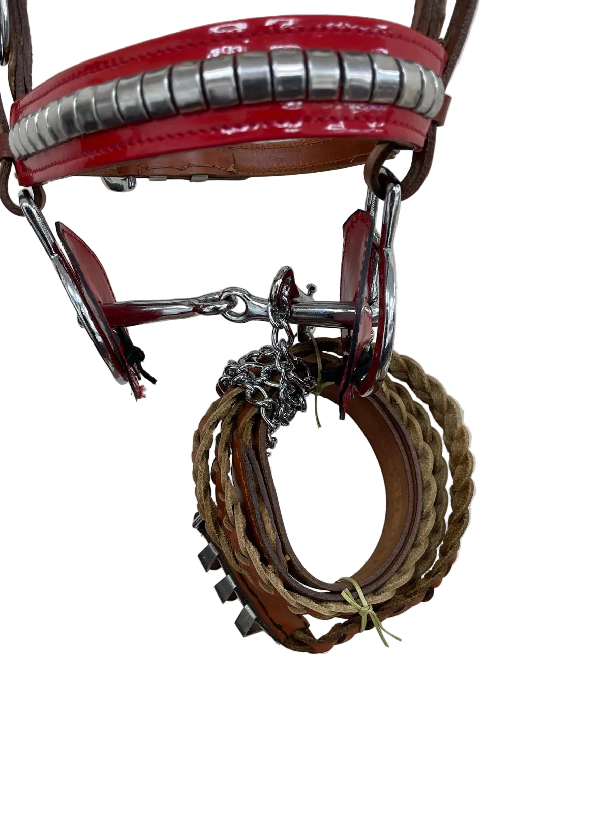 Tan & Red Heavy Show Bridle with Matching Braided Lead Rope Set
