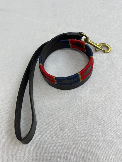 Red / Navy / Gold Argentinian Polo Dog Collar & Lead Set