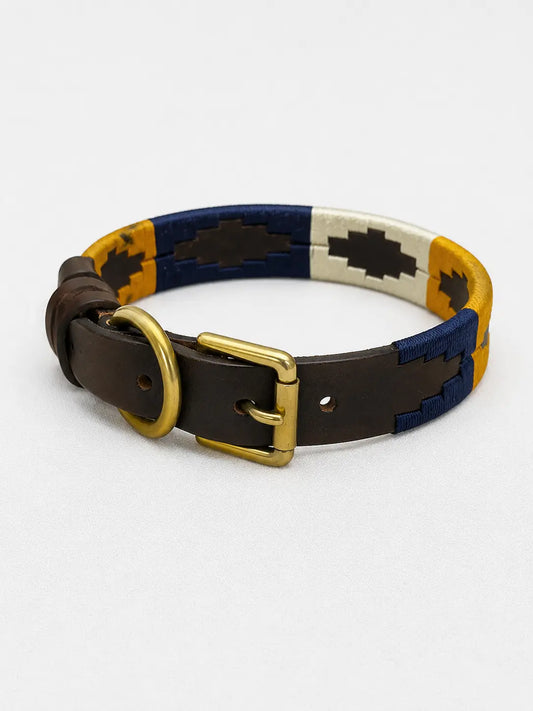 Navy & Mustard Argentinian Polo Dog Collar & Lead Set