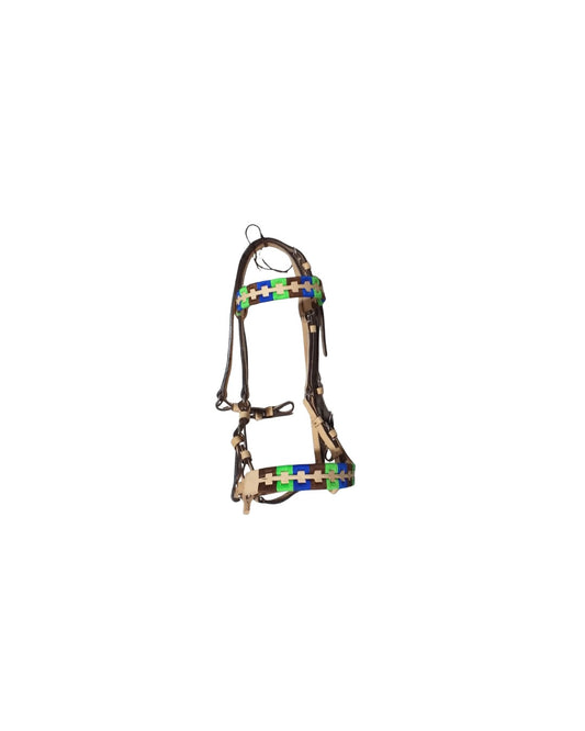 Amazon Current | Havana Brown Bridle - Neon Green & Blue Interlocking Weave