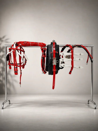 Red and White American Biothane Quick Hitch Harness Set | Waterproof Waffle Performance Pad