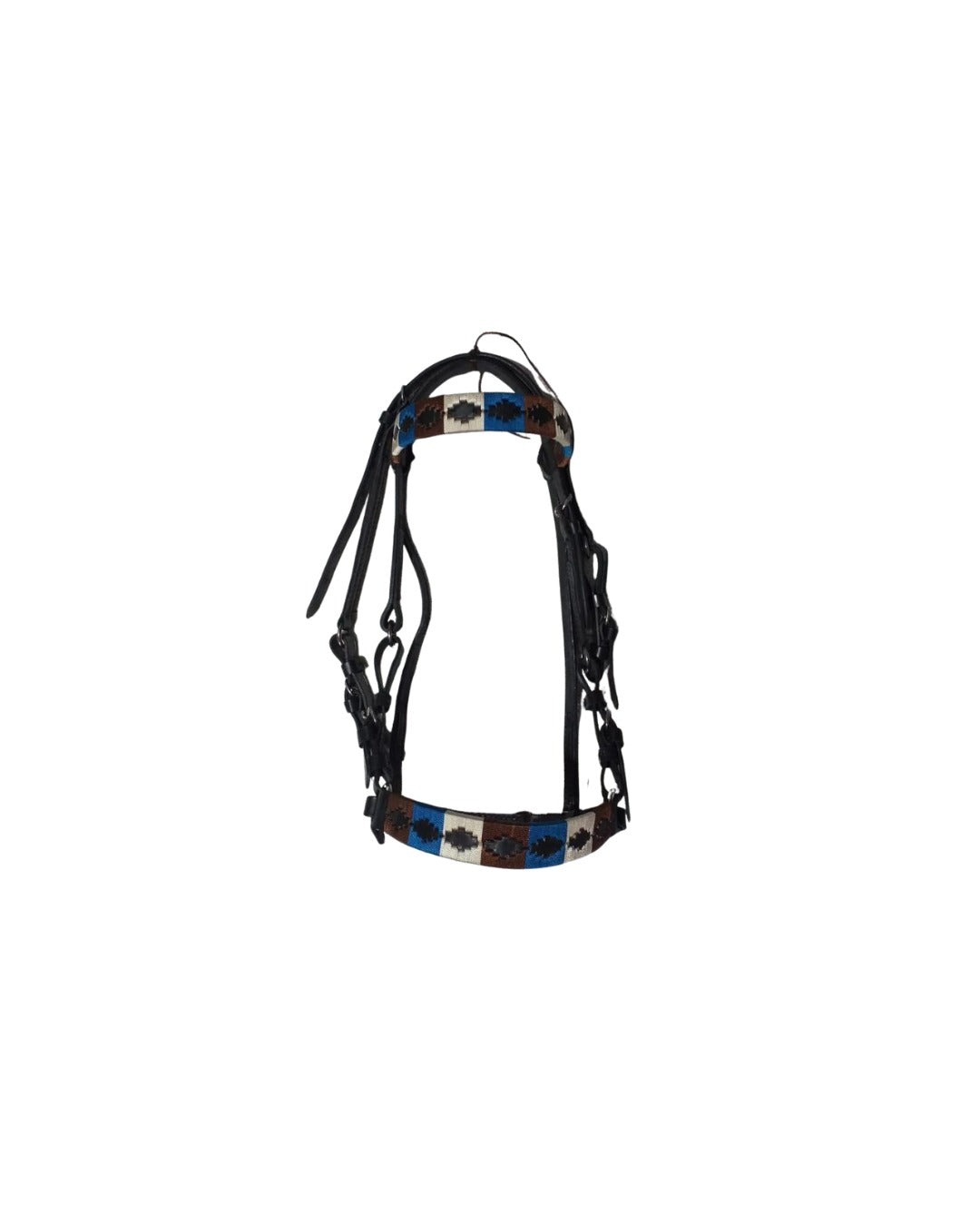 Glacier Night | Black Leather Bridle - Cyan Blue, Cream & Brown Weave