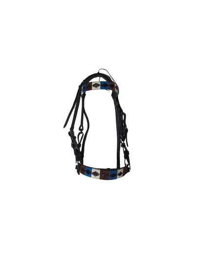 Glacier Night | Black Leather Bridle - Cyan Blue, Cream & Brown Weave