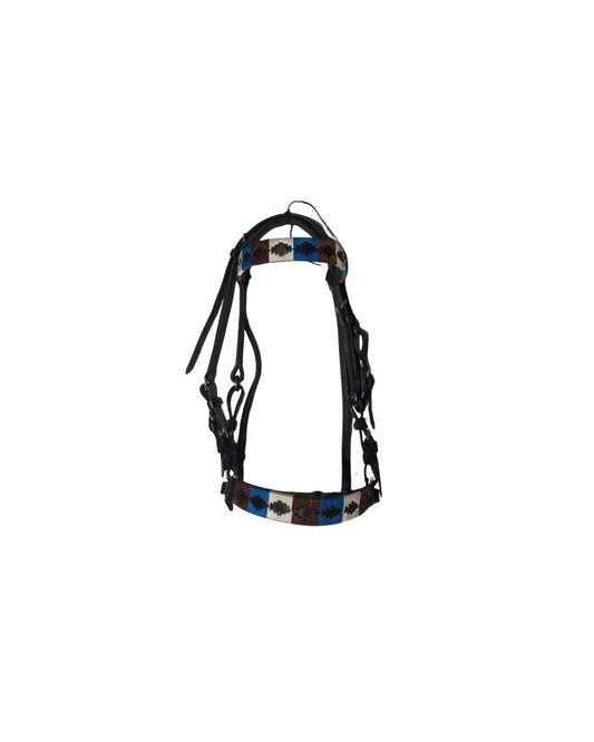 Glacier Night | Black Leather Bridle - Cyan Blue, Cream & Brown Weave