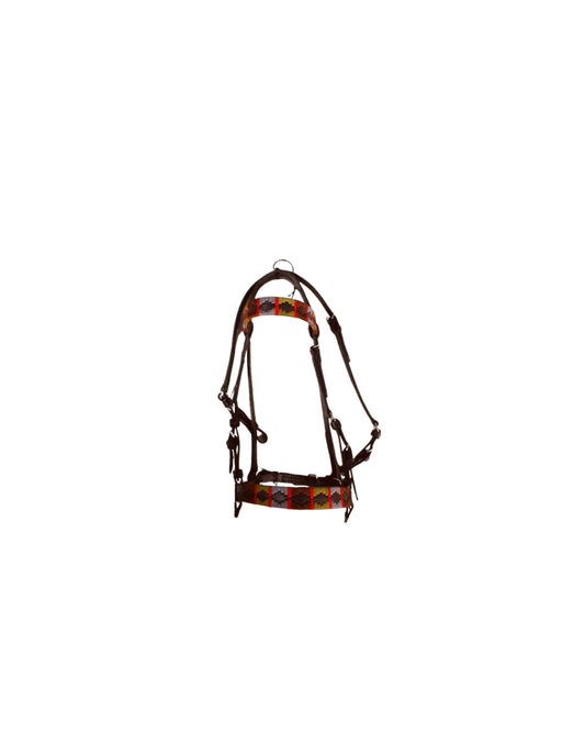 Highland Sentry | Black Leather Bridle - Olive Green, Grey & Red Weave