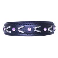 Navy Leather Dog Collar with Purple Crystals – Luxury Designer Collection