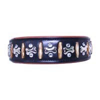 Black Leather Dog Collar – Gold & Silver Stud Design