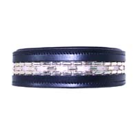 Elegant Black Leather Dog Collar with Silver Beadwork