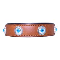 Brown Leather Dog Collar with Blue Gemstone Accents