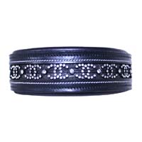 Ornate Black Leather Dog Collar with Silver Stud Pattern