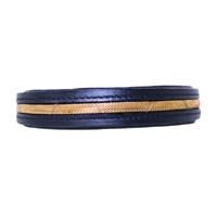 Modern Black Leather Dog Collar with Gold Fabric Stripe Detail