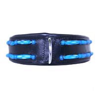 Black Leather Dog Collar with Blue Bead Detailing