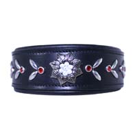 Red Crystal Floral leather dog collar