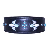 Fleur Azure leather dog collar