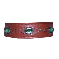 Cognac & Emerald leather dog collar