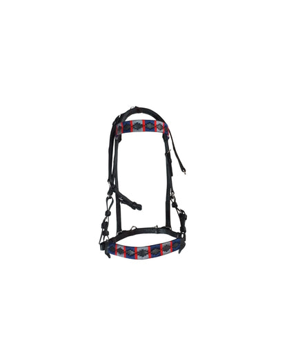 Midnight Royal | Premium Black Leather Bridle - Navy, Red & Grey Weave