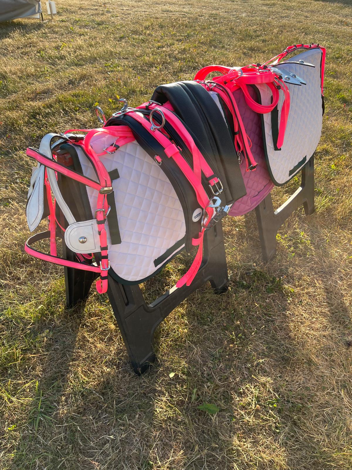 Pink & White American Biothane Quick Hitch Harness Set | Waterproof Waffle Performance Pad