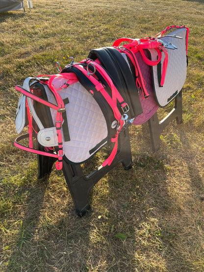 Pink & White American Biothane Quick Hitch Harness Set | Waterproof Waffle Performance Pad