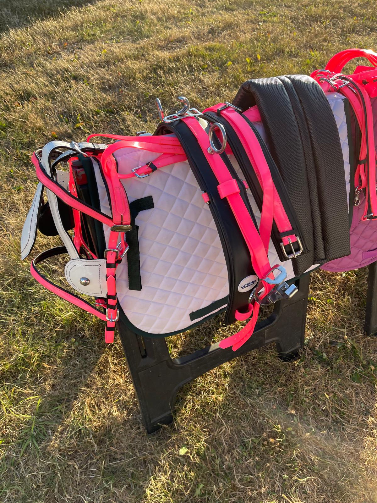 Pink & White American Biothane Quick Hitch Harness Set | Waterproof Waffle Performance Pad