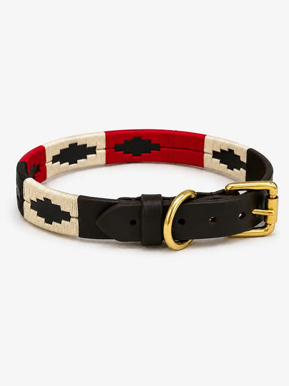 Red / White / Black Argentinian Polo Dog Collar & Lead Set
