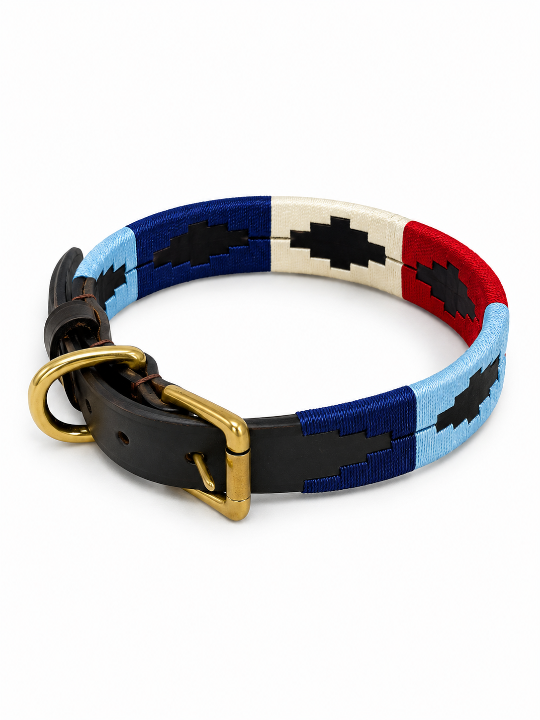 Light Blue / Navy / Red Argentinian Polo Dog Collar & Lead Set