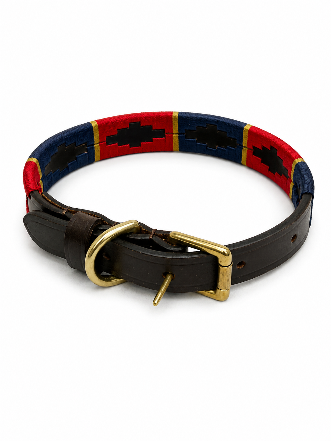 Red / Navy / Gold Argentinian Polo Dog Collar & Lead Set