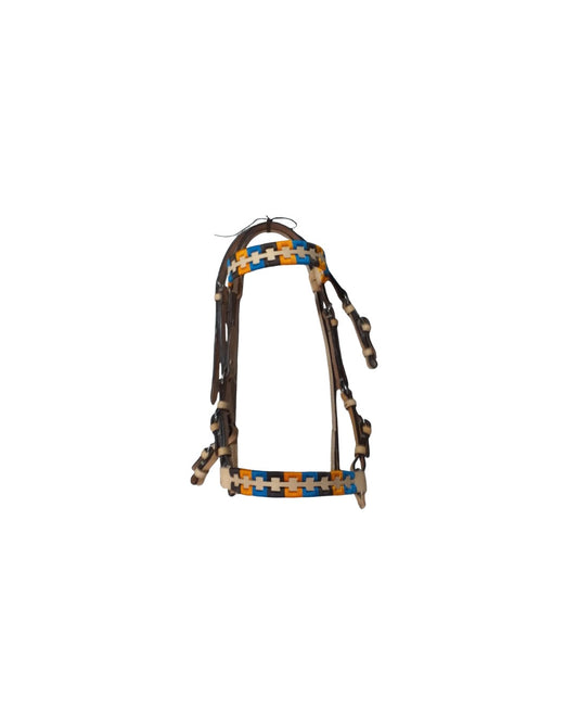 Salta Sun | Havana Brown Bridle - Blue & Orange Interlocking Weave